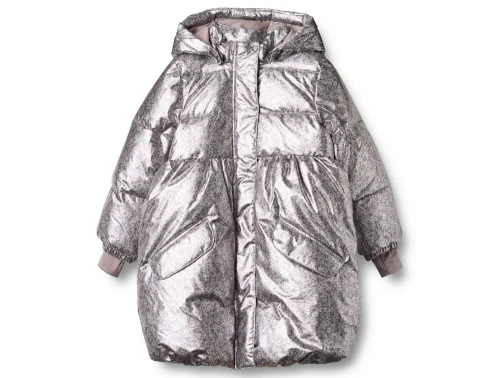 Wheat pufferfrakke i silver flower meadow set forfra med metallisk look