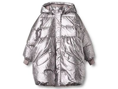 Wheat pufferfrakke i silver flower meadow set forfra med metallisk look