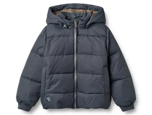 Wheat pufferjakke i ink set forfra med aftagelig hætte