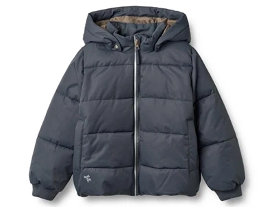 Wheat pufferjakke i ink set forfra med aftagelig hætte