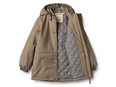 Wheat termo regnjakke i dry wood med åbent frontparti og quiltet foer