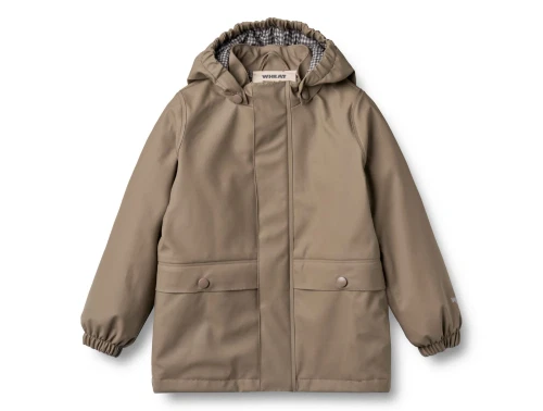 Wheat termoregnjakke i dry wood set forfra med hætte