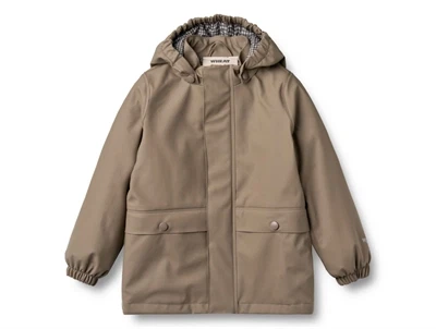 Wheat termoregnjakke i dry wood set forfra med hætte