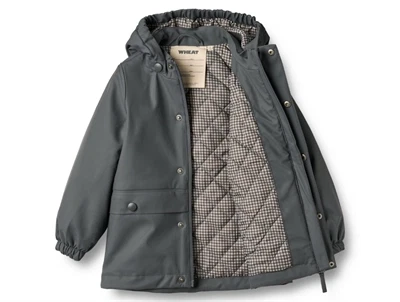 Wheat termo regnjakke i greyblue med åbent frontparti og quiltet foer