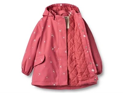 Wheat termo regnjakke i floating flowers med åbent frontparti og quiltet foer