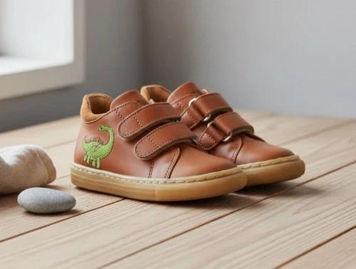 Angulus sneaker cognac med dinobroderi og velcro
