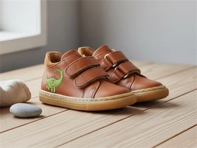 Angulus sneaker cognac med dinobroderi og velcro
