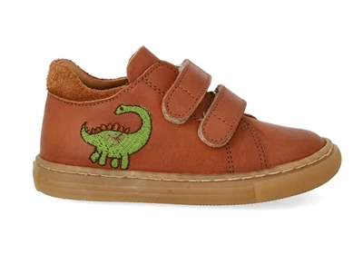 Angulus sneaker cognac med dinobroderi og velcro