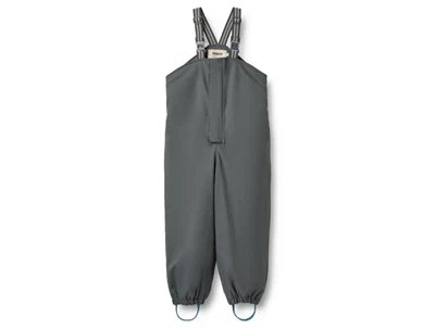 Wheat thermo regnbukser greyblue med elastiske seler set forfra