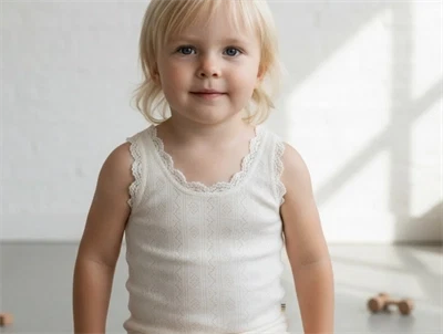 Joha undertrøje merinould/silke hvid med blonde og hulmønster