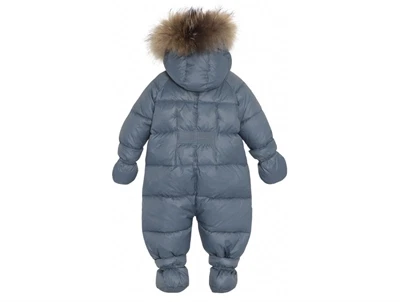 Ver de Terre baby wintersuit blå med hætte og pels bagside