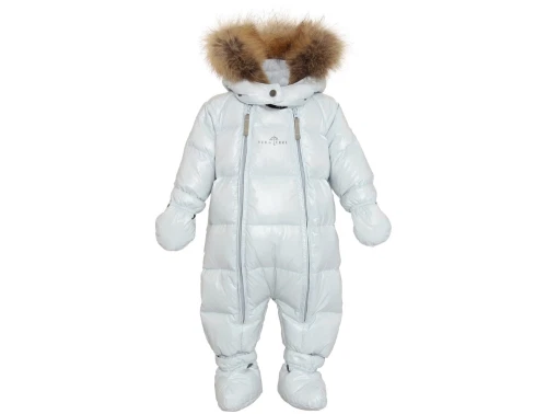 VER de TERRE flyverdragt i baby blue med aftagelig pelskant set forfra