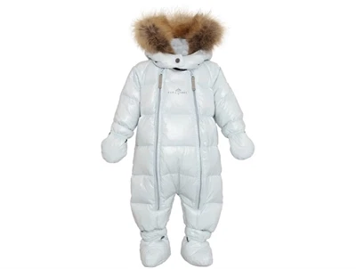 VER de TERRE flyverdragt i baby blue med aftagelig pelskant set forfra