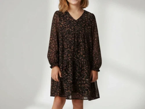 Creamie kjole flower dobby black