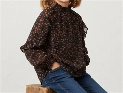 Creamie bluse flower dobby black