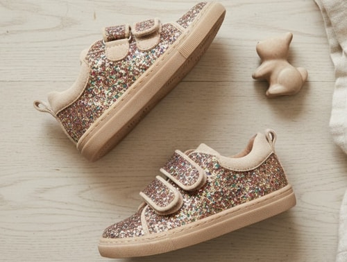 Angulus glitter sneaker multi glitter med ruskindskanter og velcro
