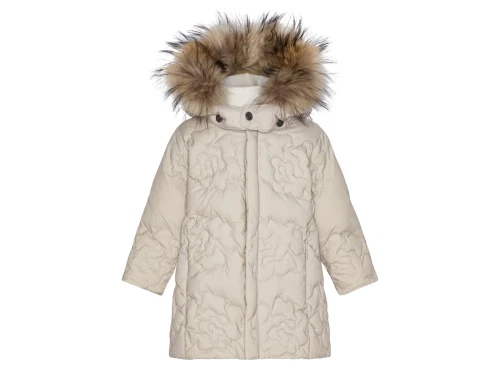 Ver de Terre baby dunjakke råhvid med pelskant front