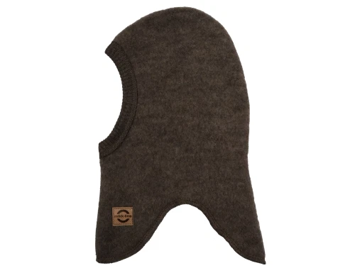 Mikk-Line uld elefanthue mørkebrun melange set forfra