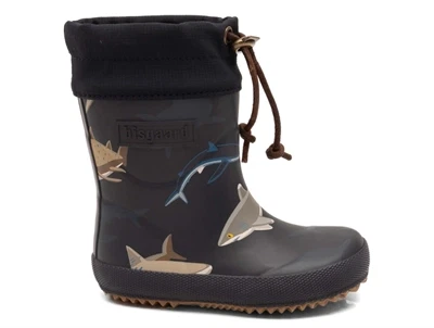 Bisgaard thermo vintergummistøvle blå med hajprint og uldfoer