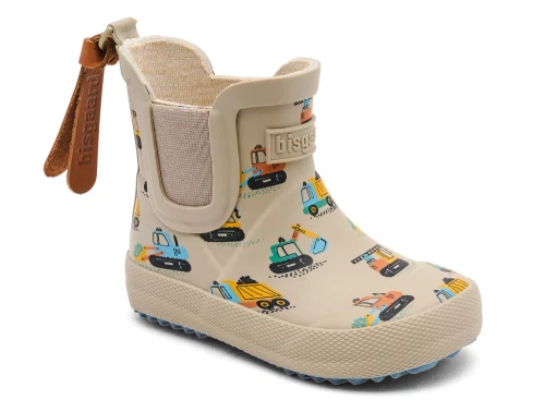 Bisgaard baby rubber gummistøvler i råhvid med entreprenørmaskiner