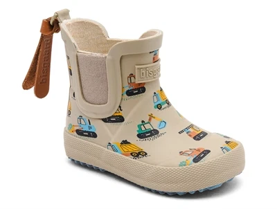 Bisgaard baby rubber gummistøvler i råhvid med entreprenørmaskiner