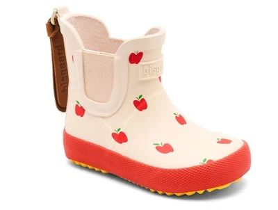 Bisgaard baby rubber gummistøvler i råhvid med røde æbler