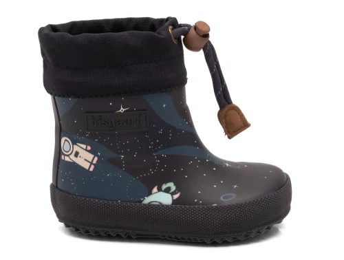 Bisgaard Baby thermo vintergummistøvle blå med space explorer print og uldfoer