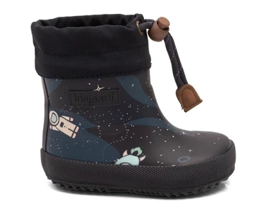 Bisgaard Baby thermo vintergummistøvle blå med space explorer print og uldfoer