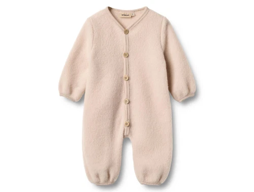 Wheat uldfleece heldragt pale lilac set forfra