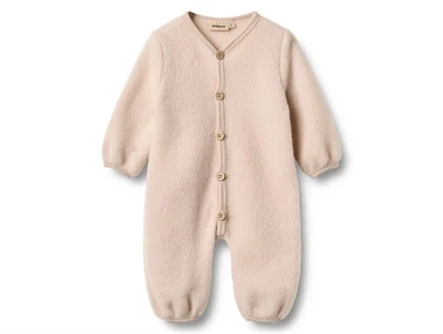 Wheat uldfleece heldragt pale lilac set forfra