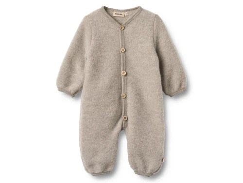Wheat Wool fleece heldragt khaki melange set forfra med knaplukning