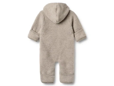 Wheat Wool fleece suit Ata khaki melange med hætte og trykknapper set bagfra