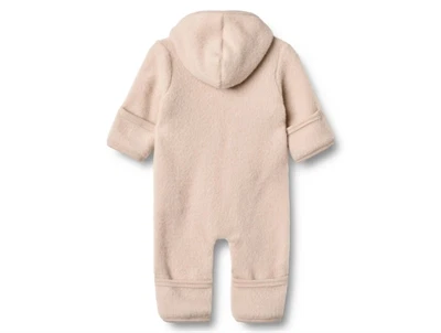 Wheat Wool fleece suit Ata pale lilac med hætte og trykknapper set bagfra