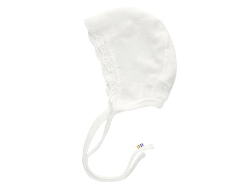 Joha babyhjelm i natur uld silke med blonde