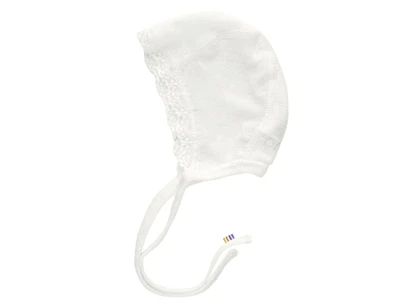 Joha babyhjelm i natur uld silke med blonde