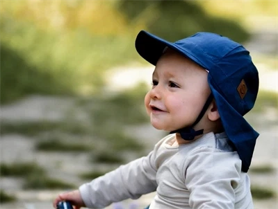 Baby med Mikk-line solhat long neck i blå