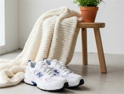 New Balance 530 sneaker hvid med blå og rosa detaljer side