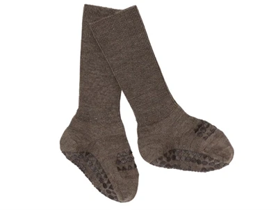 GoBabyGo skridsikre merinouldstrømper i brun melange