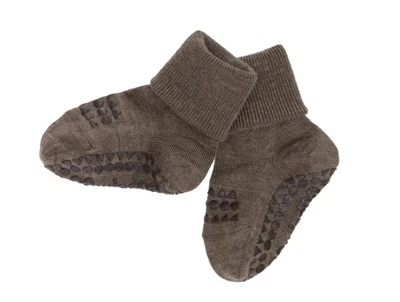 GoBabyGo strømper skridsikre brun melange merinould