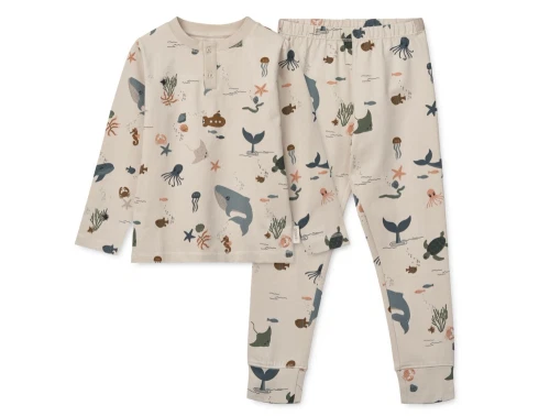 Liewood Wilhelm pyjamas i sandy med havdyrprint