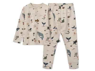 Liewood Wilhelm pyjamas i sandy med havdyrprint