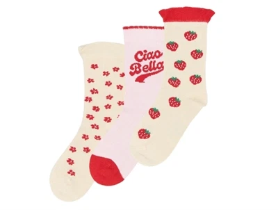 Minipop strømper cherry tomato med print 3-pak