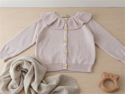 Petit Piao cardigan light rose melange collar
