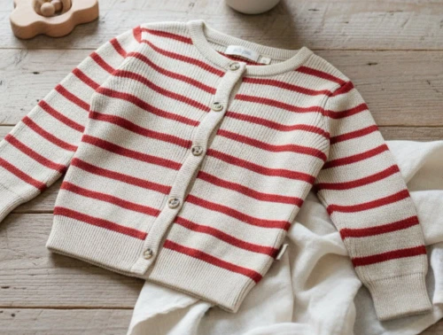 Petit Piao off white/bright red stribet strikcardigan