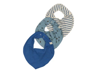 Petit Piao savlesmække 3-pak i blå toner med print, striber og ensfarvet rib