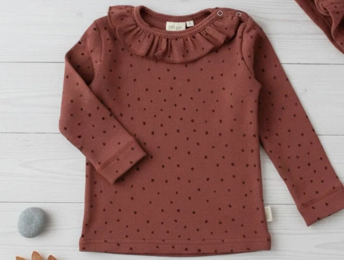 Petit Piao berry dust/dark red dot frill t-shirt