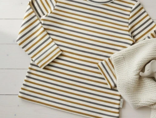 Petit Piao chocolate brown/golden sun/dark off white stribet t-shirt modal