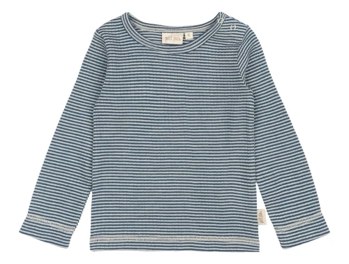T-shirt i merinould med striber fra Petit Piao i farven ensign blue