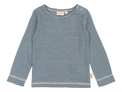 T-shirt i merinould med striber fra Petit Piao i farven ensign blue