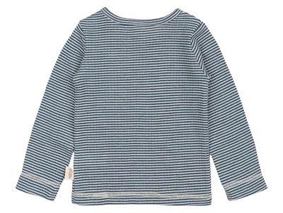 T-shirt i merinould med striber fra Petit Piao i farven ensign blue